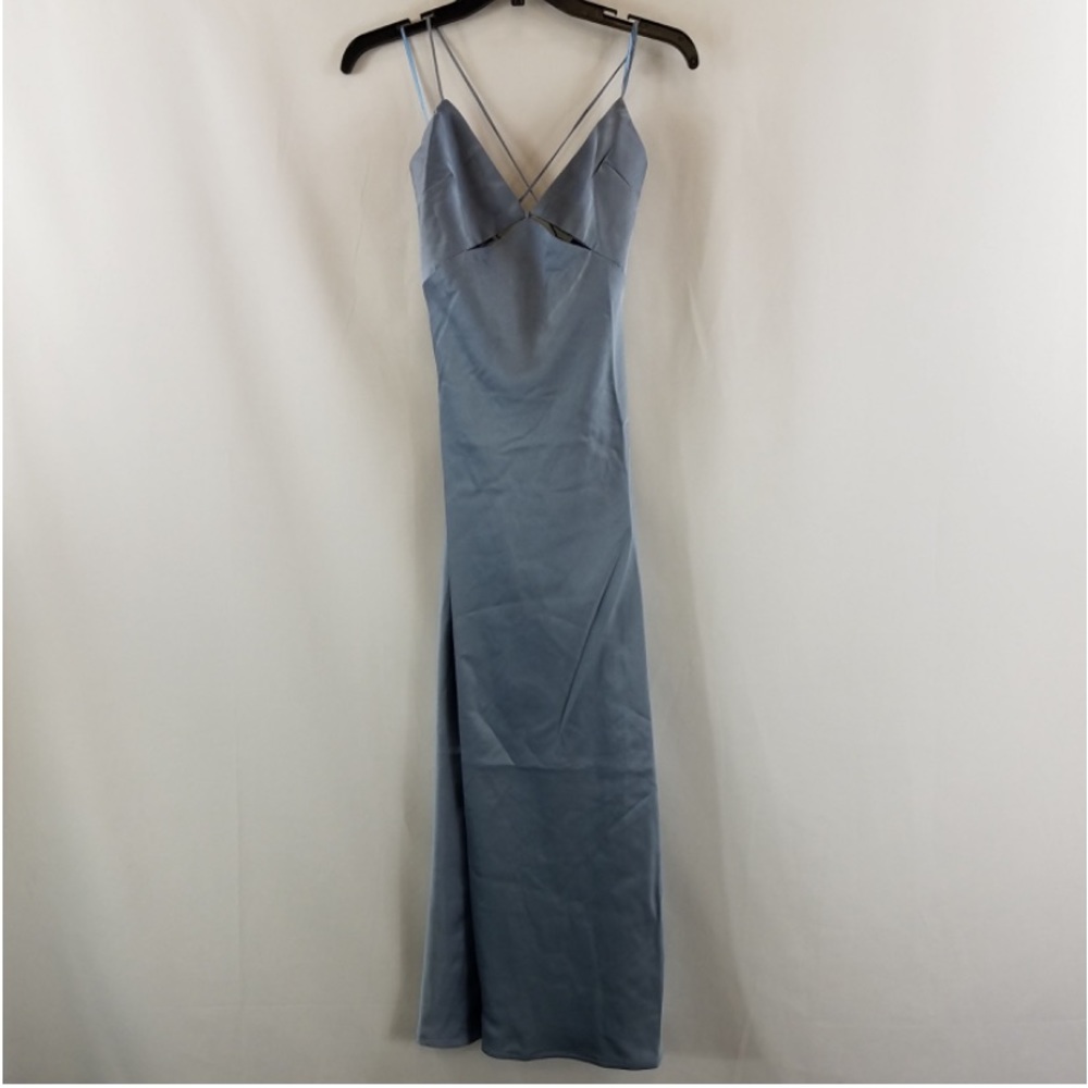 NWT ACOA Satin Blue Backless Tie Dress size M